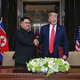 North Korean leader Kim Jong Un with President Donald Trump during their historic summit in Singapore on June 12, 2018